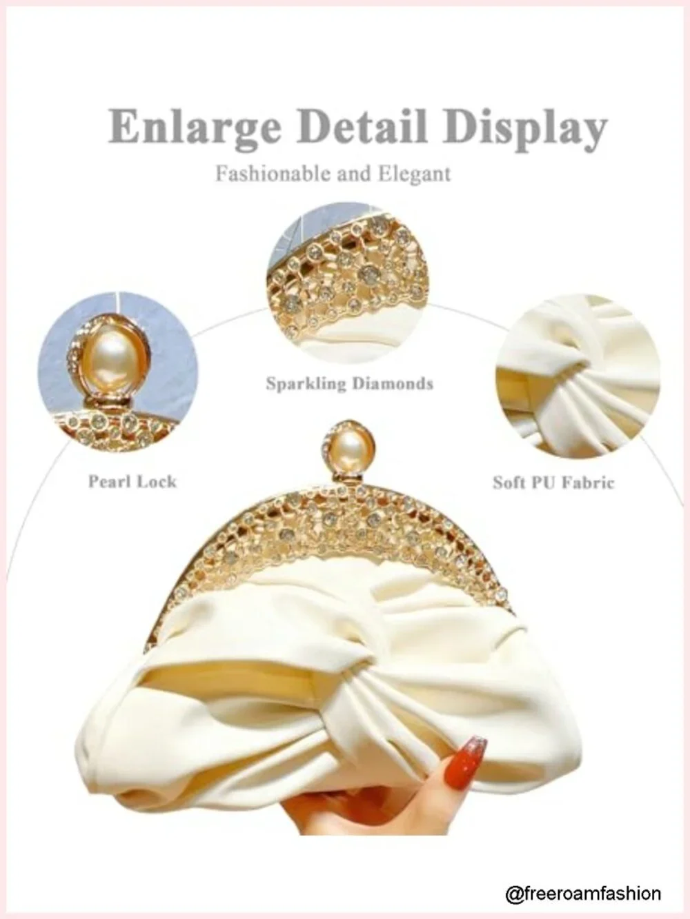 PU Leather Rhinestone Evening Clutch with Crystal Buckle, Detachable Chain